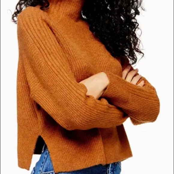 Topshop Cropped Turtleneck Sweater in Rust - Picture 3 of 3